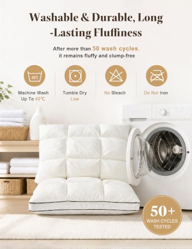 Queen Size Dual-Layer Goose Feather Down Pillow Set of 2 White