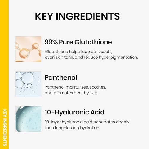 ONGREDIENTS Skin Barrier Glow Serum, 99% Pure Glutathione, Panthenol, Hyaluronic Acid, Glass Skin, Dark Spot, Uneven Skin Tone, Soothing, Dry and Sensitive Skin, Korean Skin Care, 1.69 fl. oz. / 50ml