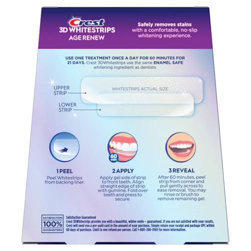 Crest 3D Whitestrips Age Renew – Teeth Whitening Kit, 21 Treatments, Each with 1 Upper/1Lower, 42 Strips – Crest 3DWhite Teeth Whitening Strips