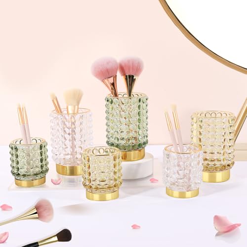 DASITON Makeup Brush Holder Organizer - S+L Yellow Glass Cosmetic Storage