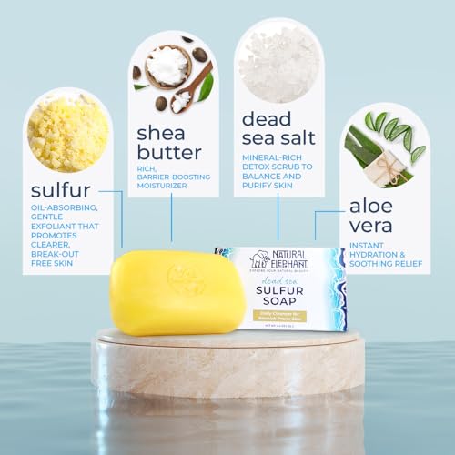 Natural Elephant Dead Sea Sulfur Soap 13.2oz - 3 Pack All Skin Types, Aloe Vera & Dead Sea Salt