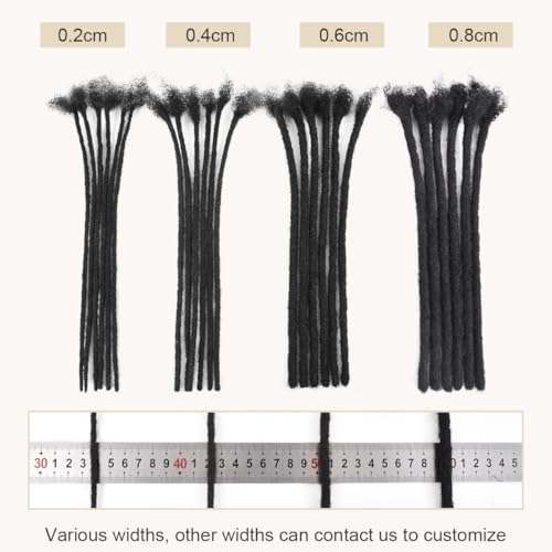 10 Inch 20 Strands Dreadlock Extensions - 0.6cm Thickness, Handmade, Can Be Dyed & Bleached, Natural Human Hair for Men & Women (Variation: 1B)
