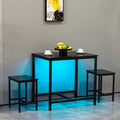 Finnhomy Black 3-Piece Dining Table Set with LED Lights & USB Power Outlets