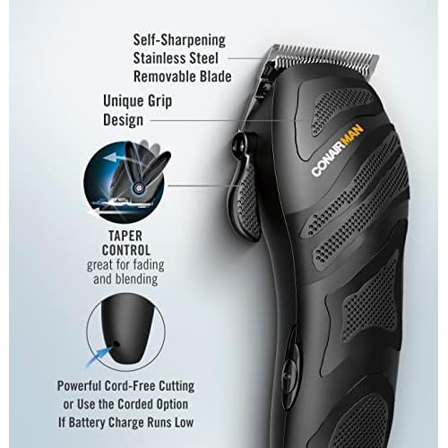 ConairMAN Number Cut, Cord/Cordless Men¡¯s Hair Clippers and Trimmers Set, Includes Barber Comb and Scissors, Cleaning Brush, Oil, Blade Guard and Deluxe Storage Case, At-Home Clipper Kit, Rechargeable
