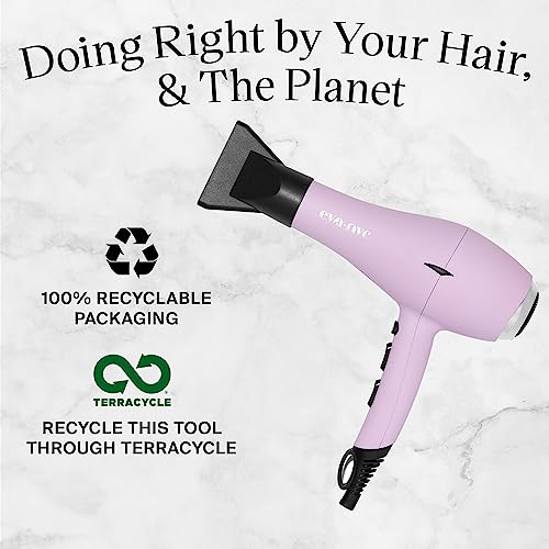 Eva NYC Healthy Heat Pro-Lite Hair Dryer - Lightweight Styling Blow Dryer with Diffuser & Concentrator - Lavender - Blow Dryer