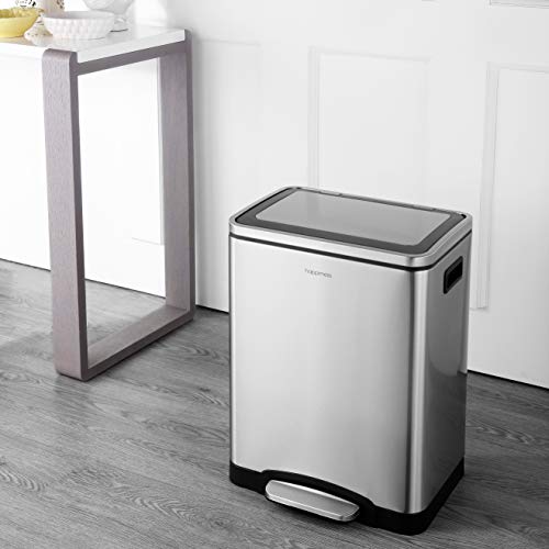 Happimess 7.9 Gallon Double Bucket Stainless Steel Trash Can Platinum Silver