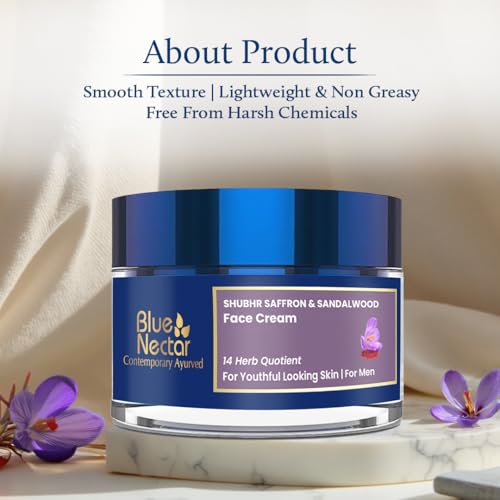 Blue Nectar Saffron & Sandalwood Face Cream for Men - Hydrating Daily Moisturizer, Anti-Aging, All Skin Types