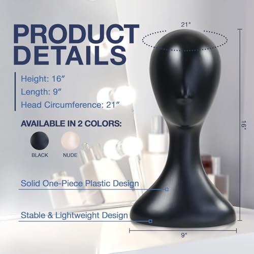16 Inch Plastic Mannequin Head Set - Nude 2 Pack with Adjustable Angles