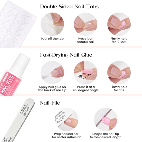 Beetles Press On Nails Kit - Creamy Drizzle, Short Square 720Pcs - D Variation