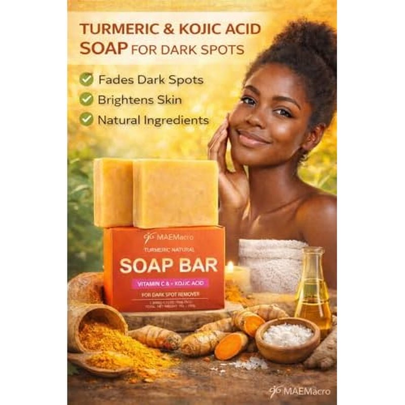 MAEMacro Turmeric & Kojic Acid soap bar with Vitamin C, Retinol, Collagen, Hyaluronic Acid, and Vitamin E | Reduce Dark Spots | Fine Lines, and Improve Skin Tone (2 Soap Bars)