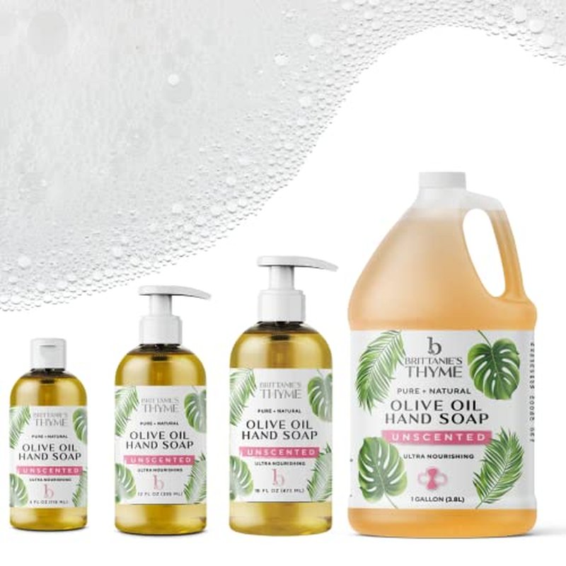 Brittanie's Pure Organic Castile Liquid Olive Oil Soap Refill, Unscented, 1 Gallon | Face, Body Wash, Dishes, Pets & Laundry | Vegan & Gluten Free Non-GMO