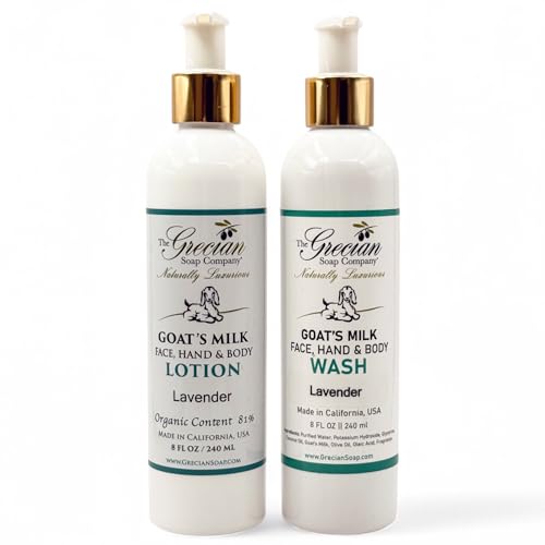 Lavender Goat Milk Body Lotion & Face Wash Set – Moisturizing Skin Care, 8oz Each