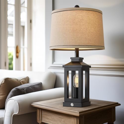 Retro Farmhouse Black Table Lamp for Living Room & Bedroom - 23.75 Inch