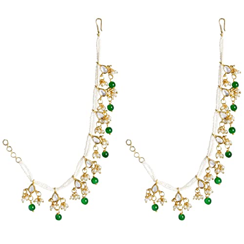 Green Pearl Drop Hair Chain for Women - Indian Wedding & Ethnic Bridal Accessory