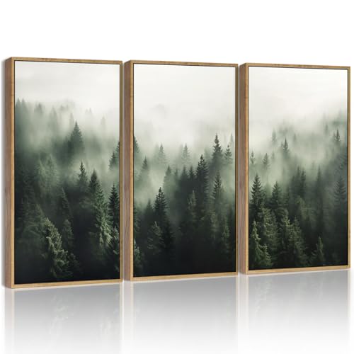 Green Forest Canvas Wall Art 16x24in Framed Nordic Nature Scene - Large Decor