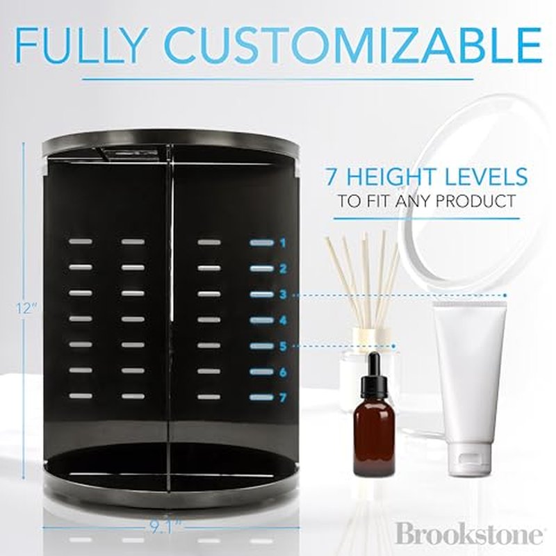 Brookstone 360¡Æ Spin Cosmetic Display Case for Vanity, Store Brushes, Lipsticks, and Other Fashion Accessories, Versatile Storage Solution, black