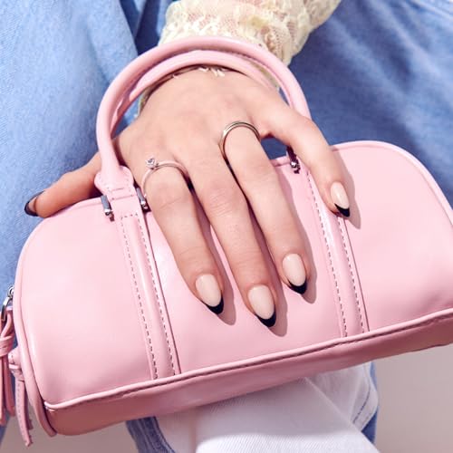 KISS CORE French French Tip Press On Nails, Full of Fun, Black, Medium, 32 Count