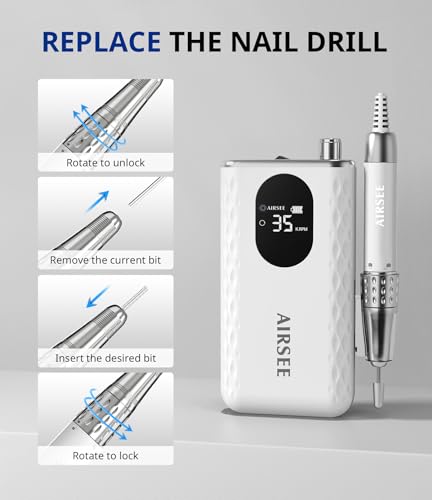 AIRSEE Cordless Nail Drill G7 White - Professional Rechargeable Manicure Tool