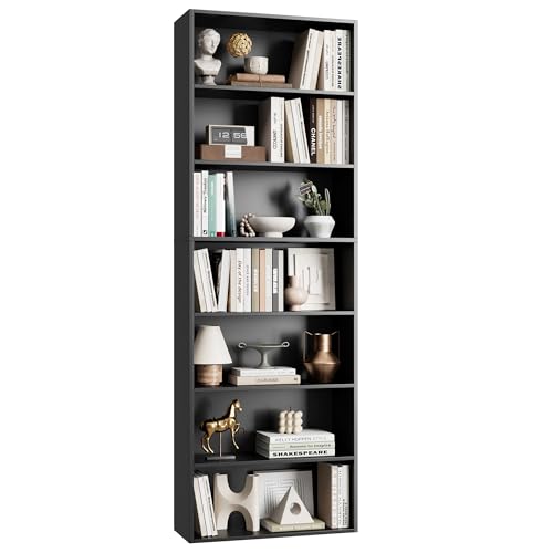 Tall Black Bookshelf 7-Tier Open Storage Shelves - 82 Inches