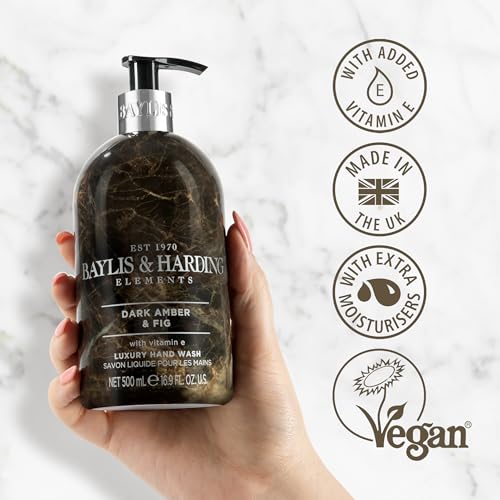 Baylis & Harding Dark Amber & Fig Hand Soap with Dispenser 16.9oz - Luxurious Moisturizing Liquid Hand Wash