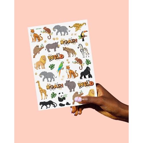 xo, Fetti Jungle Animals Temporary Tattoos - 56 Gold Foil Pcs | Wild Birthday Accessory, Safari Bachelorette Party Favor, Cute Kids Zoo Activity
