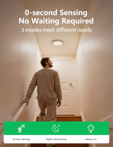 Bojim Round Rechargeable Motion Sensor Ceiling Light with Remote - Battery Operated, 4 Pack