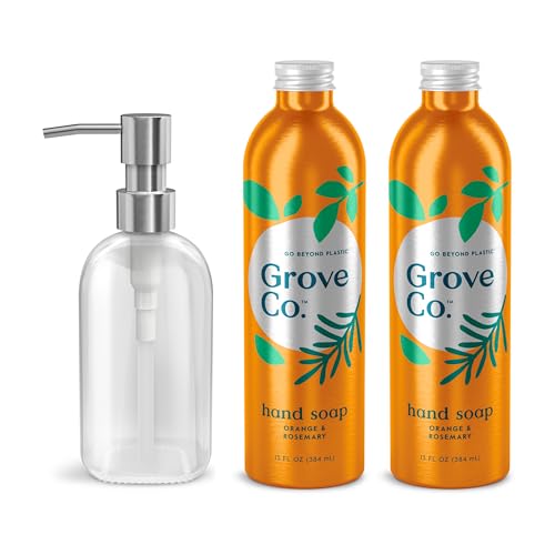 Grove Co. Gel Hand Soap Refill & Glass Dispenser Set - 13 Fl Oz, Orange & Rosemary (Pack of 2)
