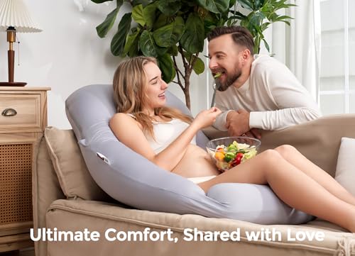 Momcozy Cooling Pregnancy Pillow - Dreamlign U Pro Maternity Pillow Grey-Cooling Fabric