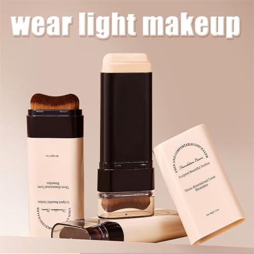 Face Foundation Contour Stick - Long-Wear, Lightweight Brightening Concealer Makeup, 2 In 1 Foundation Stick With Brush - For All Skin Types