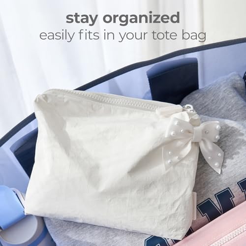 Essential Crinkle Makeup Bag with Iridescent Soap Bubble Finish - Ivory Pearl