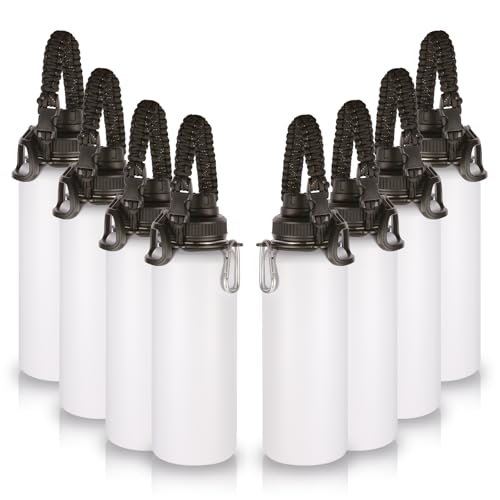 Volhoply 8 Pack Insulated Water Bottles 40oz Stainless Steel with Paracord Handle - White