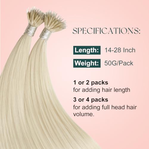 Nano Ring Hair Extensions Blonde Natural Texture 14in-50S Variation 2.1#1000