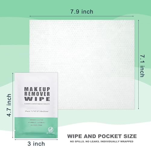 Green Makeup Remover Wipes - 200 Individually Wrapped Facial Cleansing Towelettes