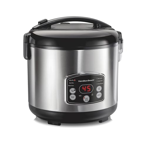 Programmable Rice Cooker & Food Steamer 14 Cups with Rinse Basket - Black & Stainless Steel