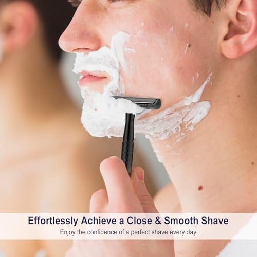 Matte Black Safety Razor - Single Blade Razors for Men - Reusable Metal Razor, with 5 Stainless Steel Double Edge Blades, Smooth Close Shave, Sustainable, Plastic Free
