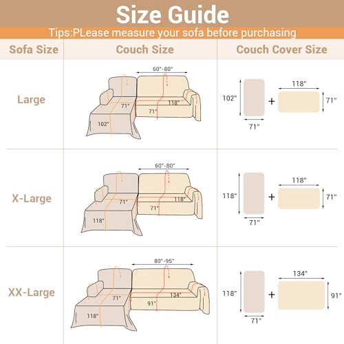 Oversize Couch Cover for Sectional Sofa - Light Grey XX-Large 71x118+91x134, Washable Furniture Protector