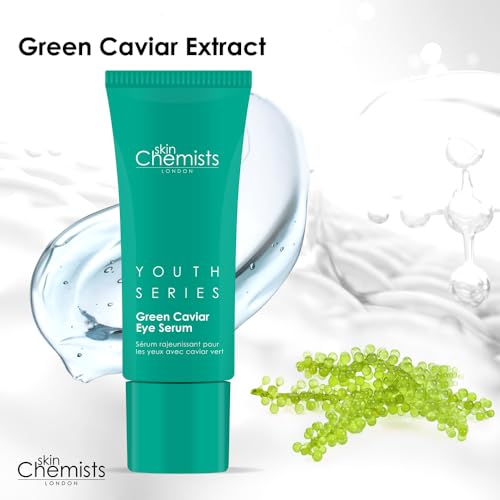 Skin Chemists Anti-Aging Eye Serum, 15ml - Green Caviar Extract & Matrikine Peptide 6 for Under Eye Wrinkle Reduction, Hydrating and Elasticated Skin