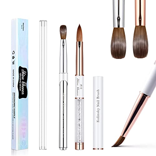 2Pcs Acrylic Nail Art Brush Size 10, 100% Pure Kolinsky Hair Oval Nail Brush for Acrylic Application, Professional Nail Extension Manicure Tool Striping Nail Drawing Pen for Home Salon