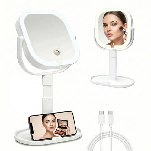 SANYCASA 16" White Lighted Makeup Mirror with 1X/10X Magnification & Adjustable Brightness