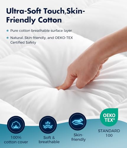 Queen Cotton Mattress Topper - Extra Thick Pillow Top Bed Pad