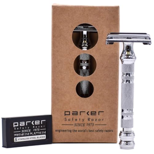 Parker 66R Butterfly Safety Razor Chrome 1 Pack - Medium Aggression, Includes 5 Blades