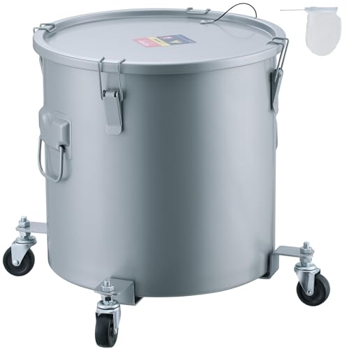 10 Gallon Fryer Grease Bucket - Silver Gray Oil Disposal Container with Filter & Lock Clips