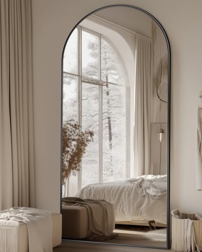 Full Length Arched Floor Mirror with Stand - 71x28 Black, Shatterproof Glass