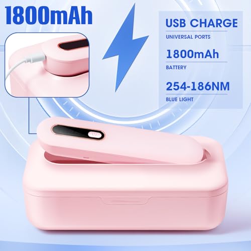 Pink Portable UV Nail Tool Cleaner Box with Blue Light – Rechargeable & Auto Shut-Off