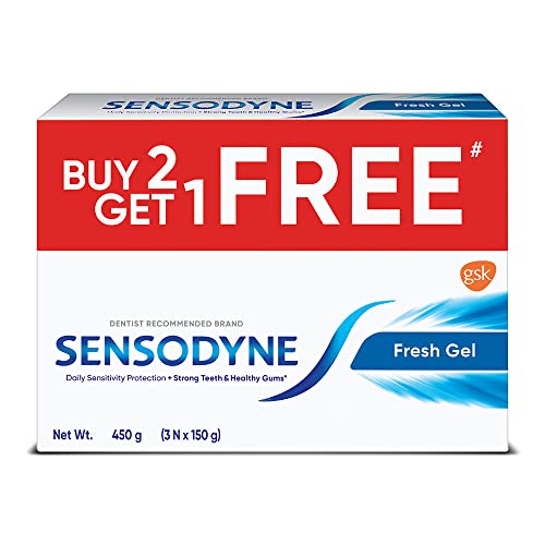 Sensodyne Fresh Gel Toothpaste Pack 3 x 150g - Cool Mint, 5.29 Ounce