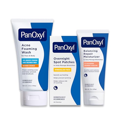 Acne Treatment Bundle with Benzoyl Peroxide Wash, Spot Patches & Night Moisturizer