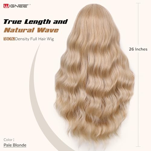 Lightweight Blonde Lace Part Wavy Wig with Curtain Bangs - 26 Inch, Natural Look