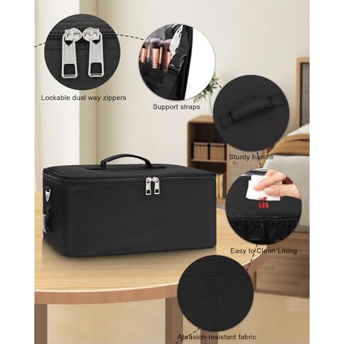 Relavel Makeup Bag Large Makeup Case Professional Cosmetic Storage Organizer Box Brush Holder with 3 Clear Set Bags for Makeup Artists with Shoulder Strap & Adjustable Dividers