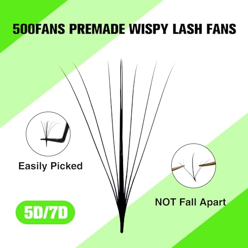 Premade Fan Spikes Lash Extensions 0.07mm D Curl 13-20mm & 500 Premade Fans Eyelash Extensions 7D 0.07 Promade Wispy Lash Extensions 8-15mm