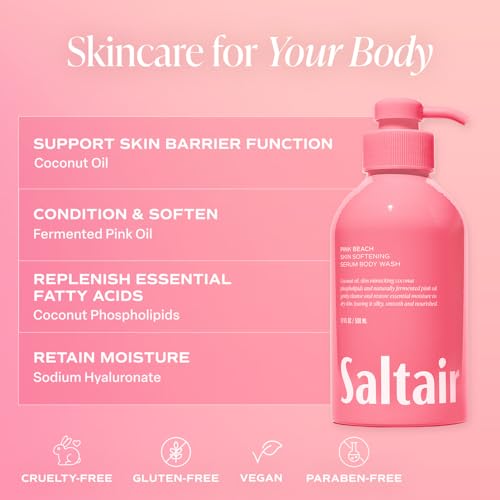 Saltair Body Oil and 2-Pack Body Wash Set ? Moisturizing Cleanser and After-Shower Skincare Duo ? Pink Beach Scent